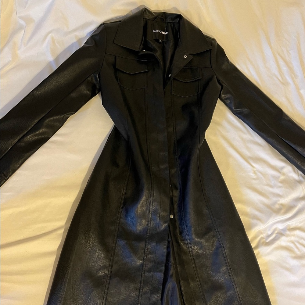 Fashion Nova Black Leather Longline Jacket